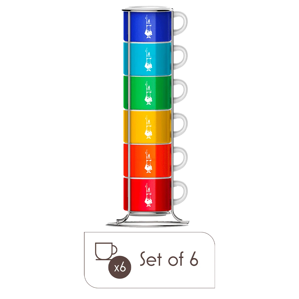 Stackable Espresso Cups – Set of 6 Multicolor Porcelain Coffee Cups
