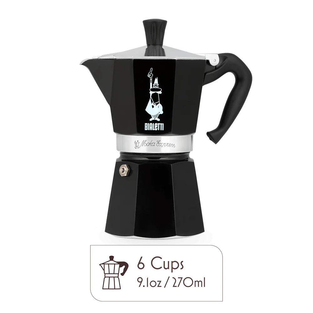 Bialetti Moka Pot 6 Espresso Cup, Black– Italian Stovetop Espresso Maker